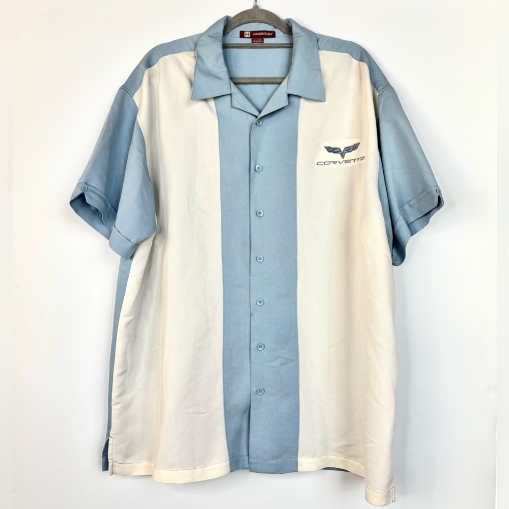 Corvette Logo Light‎ Blue White Men's Retro 90’s Rockabilly Bowling Shirt 2X